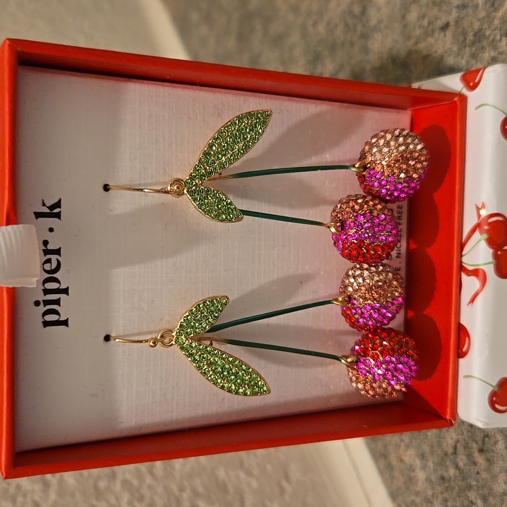 🍒 Piper K Pick Of The Bunch Cherry Sweet Dangle Statement Earrings Brand new